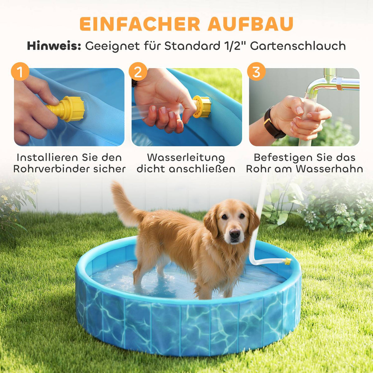 Dog Pool Foldable Paddling Pool with Fountain and Water Cushion Design Ø120 x 30 cm Blue