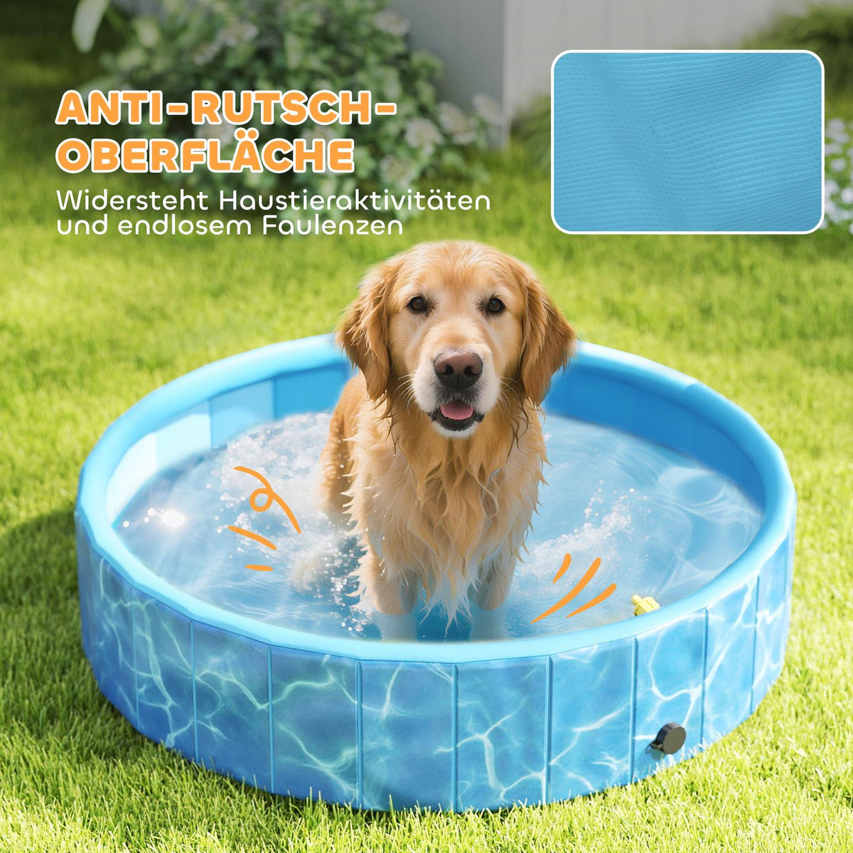 Dog Pool Foldable Paddling Pool with Fountain and Water Cushion Design Ø120 x 30 cm Blue