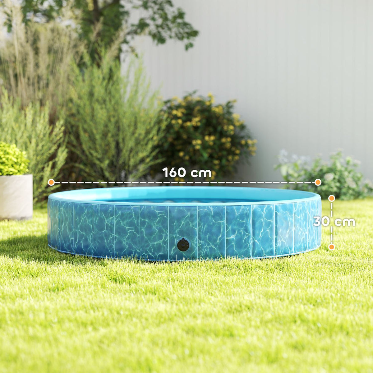 Dog Pool Foldable Paddling Pool with Fountain and Water Cushion Design Ø160 x 30 cm Blue