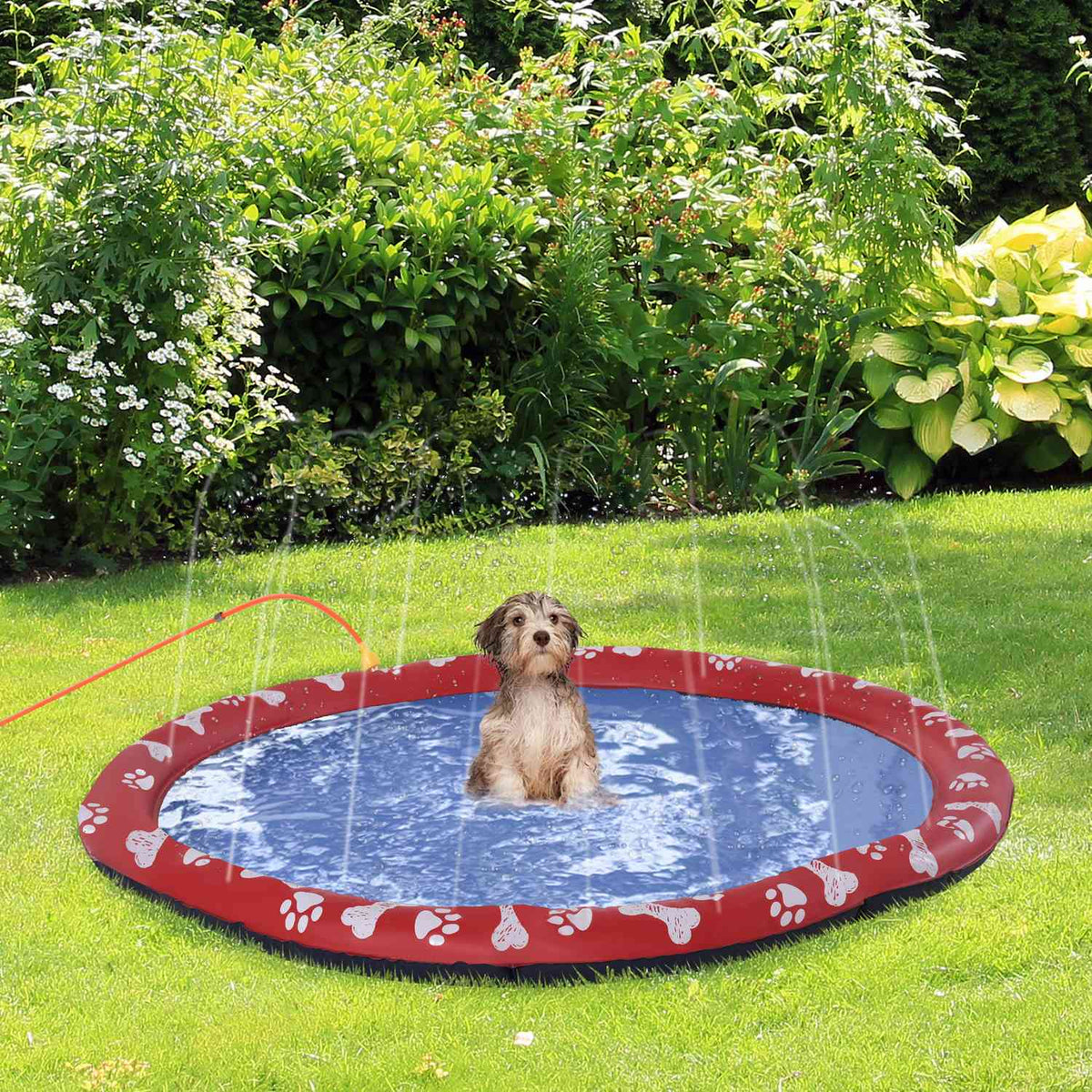 Dog Pool For Dogs, Water Mat Diameter 150 Cm Dog Paddling Pool Spray Water Play Mat, Non-Slip, For Garden, Camping, Red