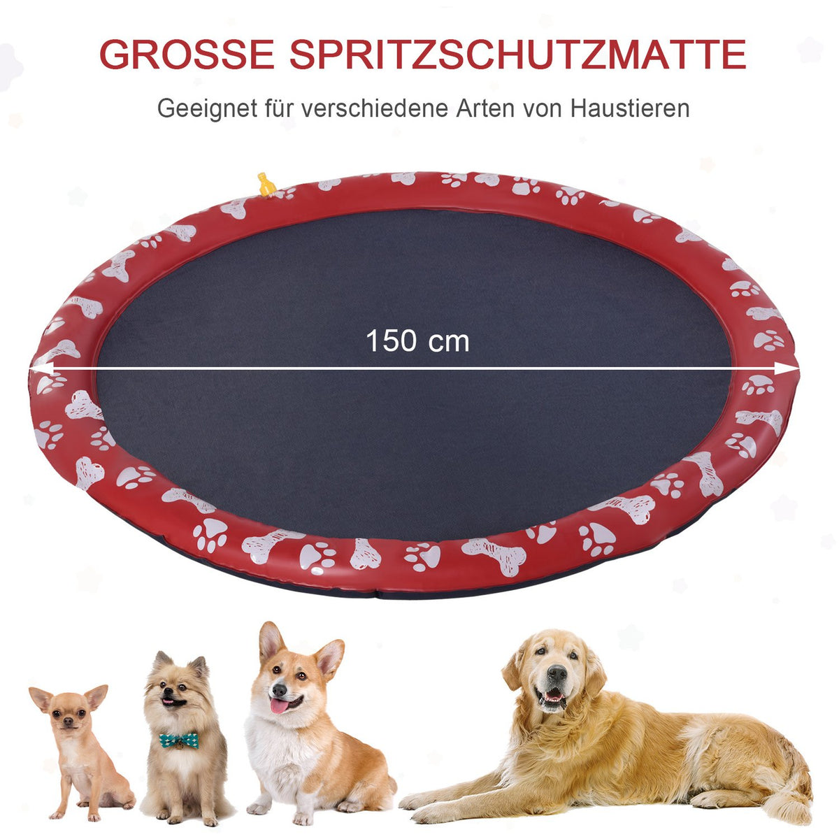Dog Pool For Dogs, Water Mat Diameter 150 Cm Dog Paddling Pool Spray Water Play Mat, Non-Slip, For Garden, Camping, Red