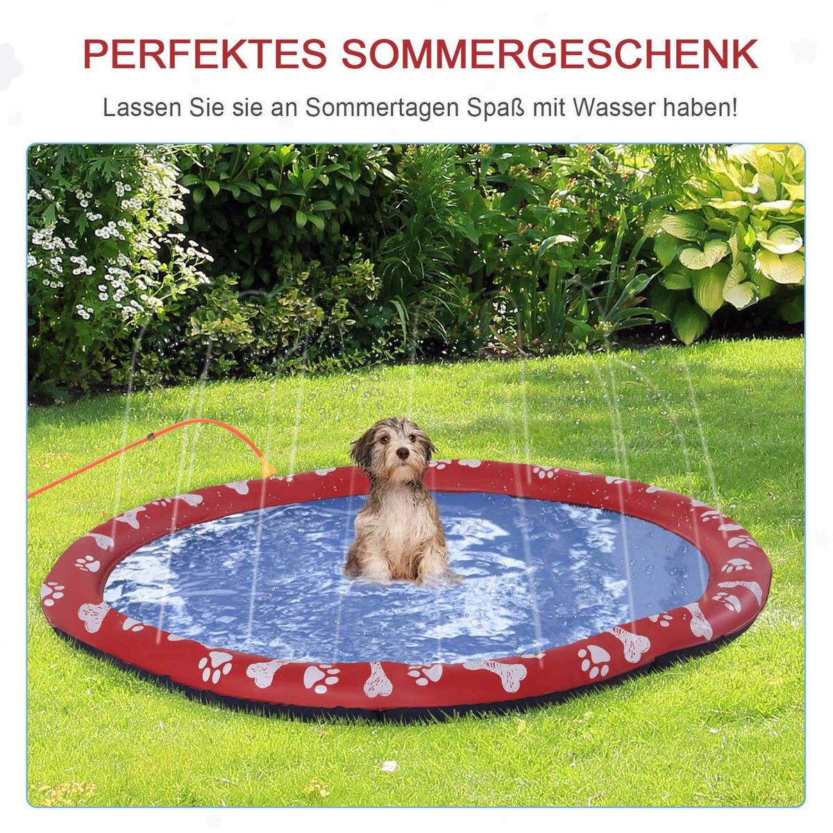 Dog Pool For Dogs, Water Mat Diameter 150 Cm Dog Paddling Pool Spray Water Play Mat, Non-Slip, For Garden, Camping, Red