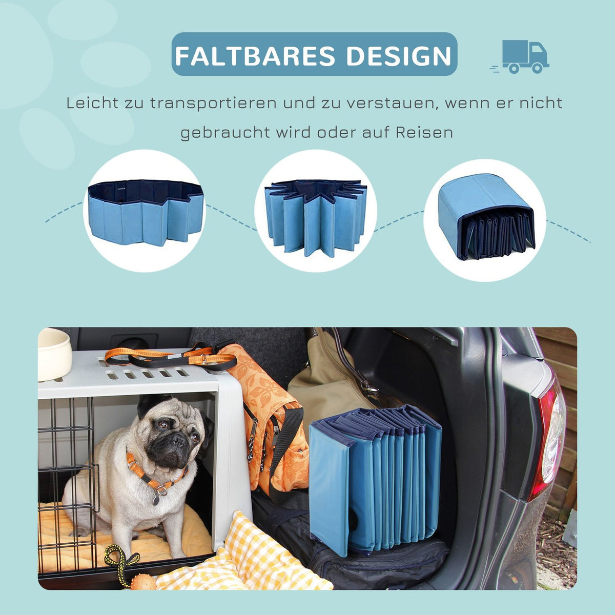 Dog Pool Large Paddling Pool For Dogs, Swimming Pool Made Of Pvc + Wood, Blue, Ø120Xh30 Cm, Cooling Off In Summer
