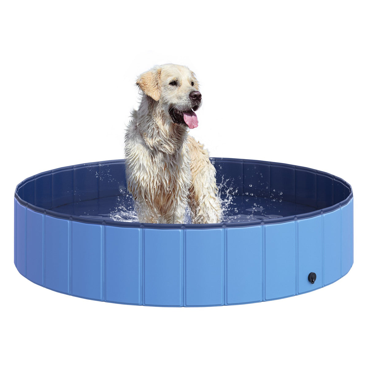 Dog Pool Large Swimming Pool For Dogs, Paddling Pool Made Of Pvc + Wood, Blue, Diameter 140 X Height 30 Cm, Ideal For Summer