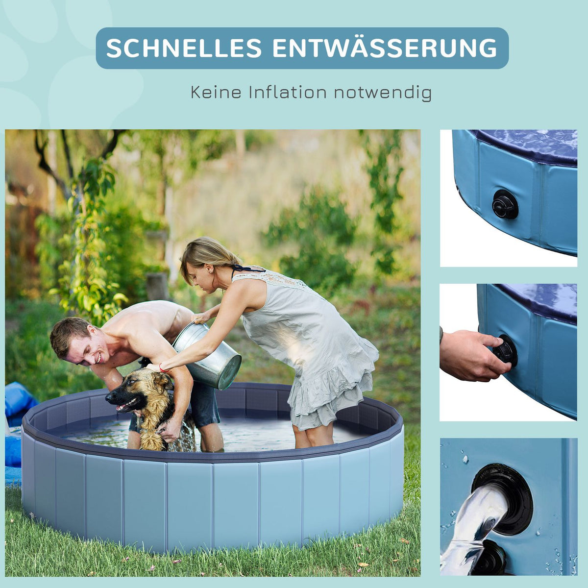 Dog Pool Large Swimming Pool For Dogs, Paddling Pool Made Of Pvc + Wood, Blue, Diameter 140 X Height 30 Cm, Ideal For Summer