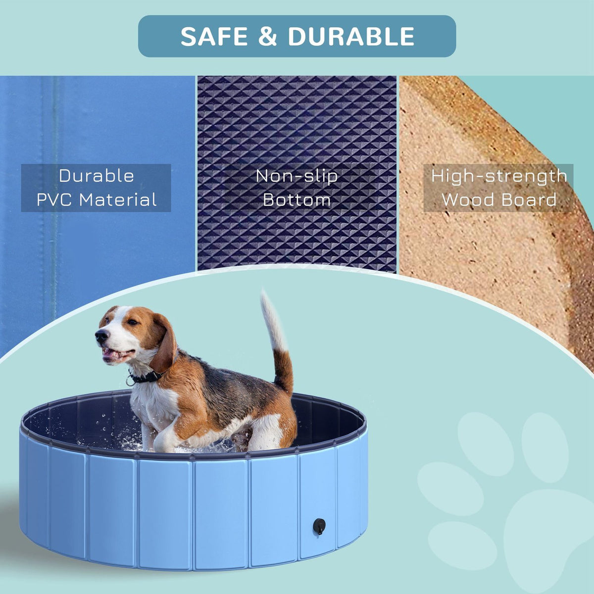 Dog Pool Paddling Pool For Dogs, Swimming Pool Made Of Pvc + Wood, Blue, Ø100Xh30 Cm, Perfect For Hot Days