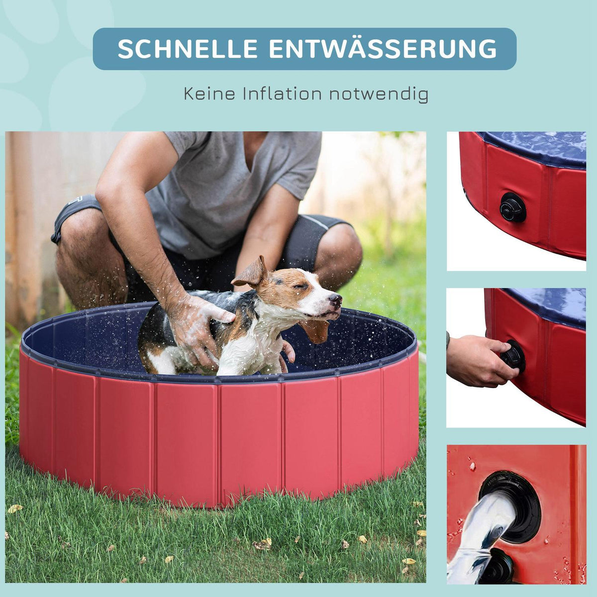 Dog Pool Paddling Pool For Dogs, Swimming Pool Made Of Pvc + Wood, Red, Ø100Xh30 Cm, Summer Refreshment