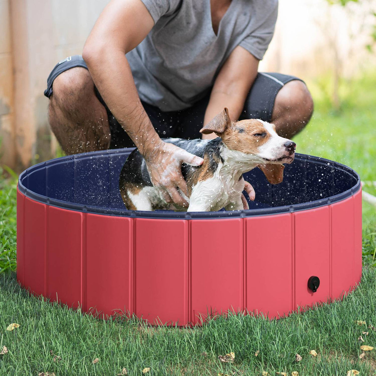 Dog Pool Paddling Pool For Dogs, Swimming Pool Made Of Pvc + Wood, Red, Ø100Xh30 Cm, Summer Refreshment
