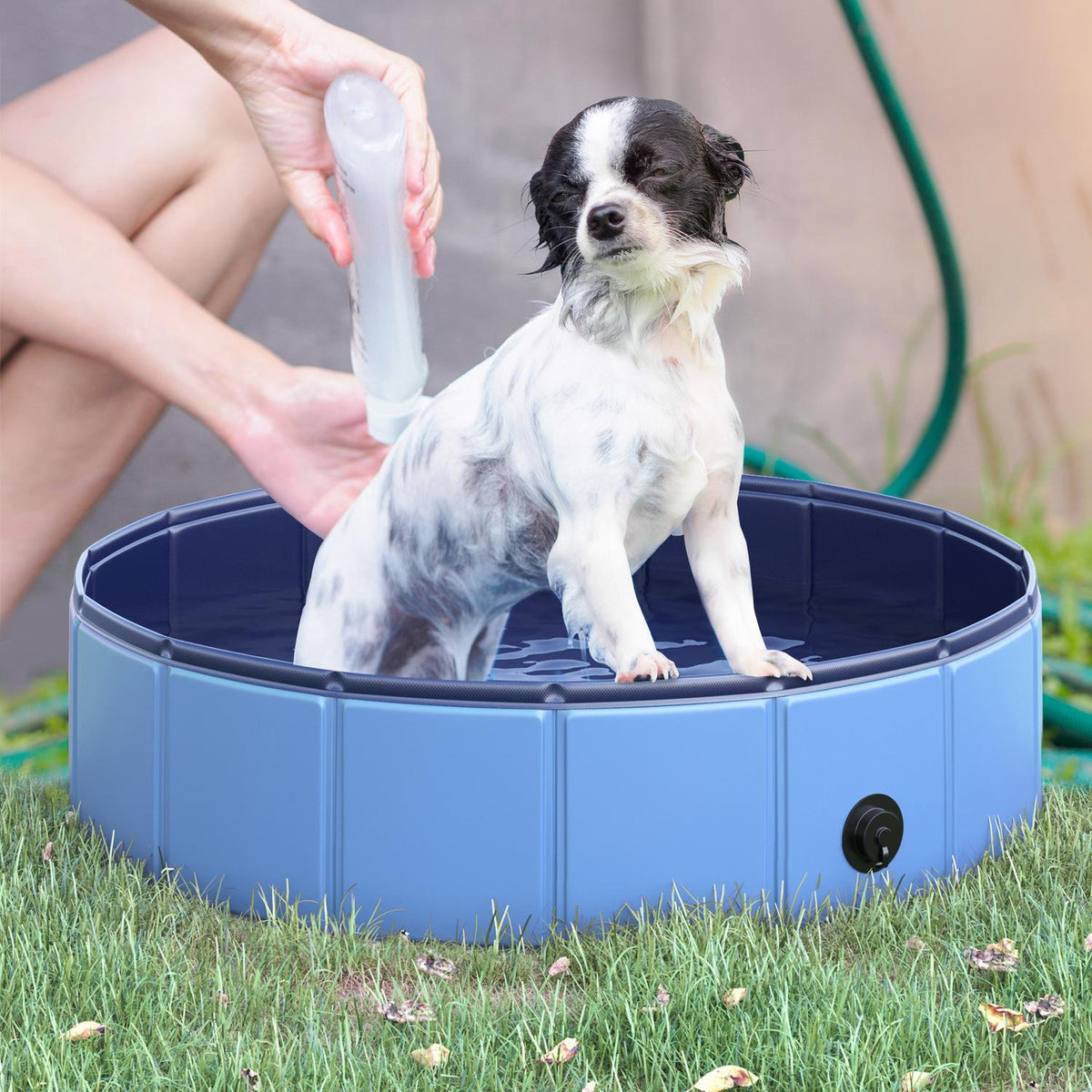 Dog Pool, Robust Paddling Pool For Dogs, Swimming Pool Made Of Pvc + Wood, Blue, Ø80Xh20 Cm, Summer Fun