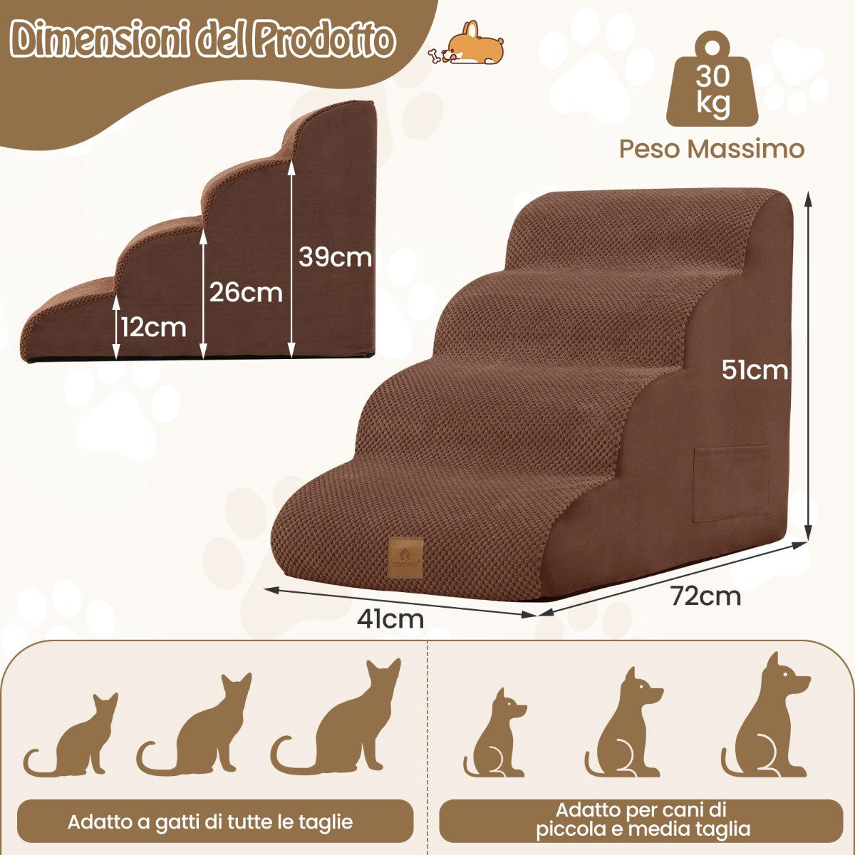 Dog Ramp, 4-Step Foam, Non-Slip, Washable Cover