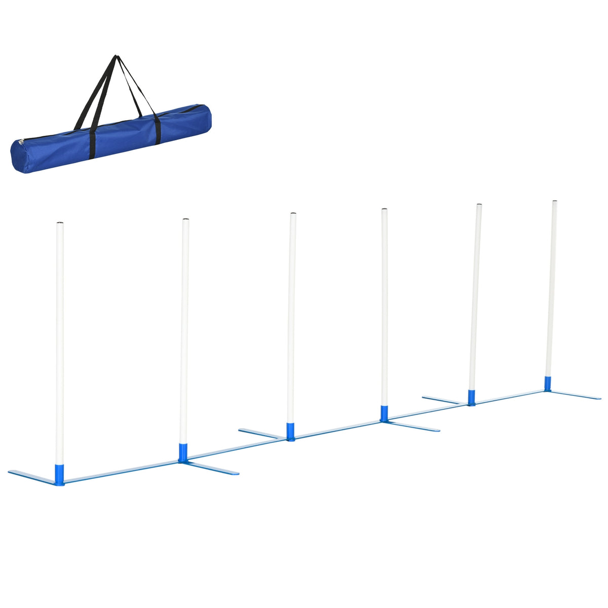 Dog Slalom Poles Agility Training For Pets Dog Training Set Including 600D Bag Polyester Plastic White + Blue 305 X 60 X 94 Cm