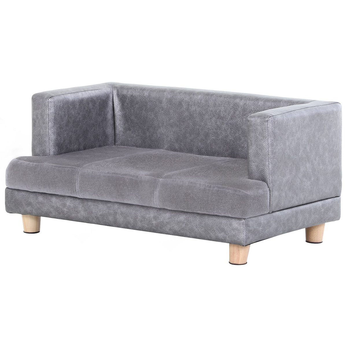 Dog Sofa Comfortable Pet Sofa Made Of Faux Leather & Short Plush, Gray, 68X41X32Cm