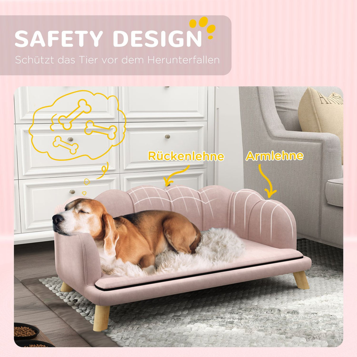 Dog Sofa Dog Couch Washable Cover Pet Sofa with Backrest and Wooden Legs Cat Sofa for Medium Dogs under 25kg Pink