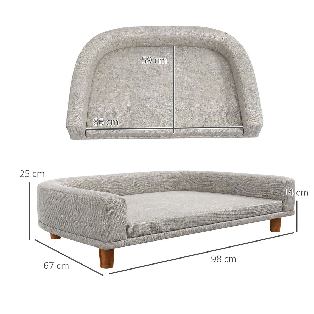 Dog Sofa, Pet Sofa Cat Sofa with Cushion, Dog Bed for Large Dogs, Dog Couch with Raised Design, Dog Chair with Wooden Legs, Gray, 98 x 67 x 25 cm