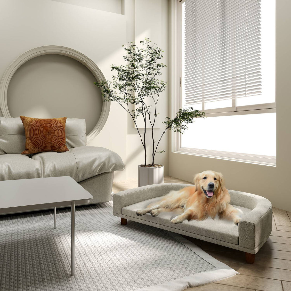 Dog Sofa, Pet Sofa Cat Sofa with Cushion, Dog Bed for Large Dogs, Dog Couch with Raised Design, Dog Chair with Wooden Legs, Gray, 98 x 67 x 25 cm