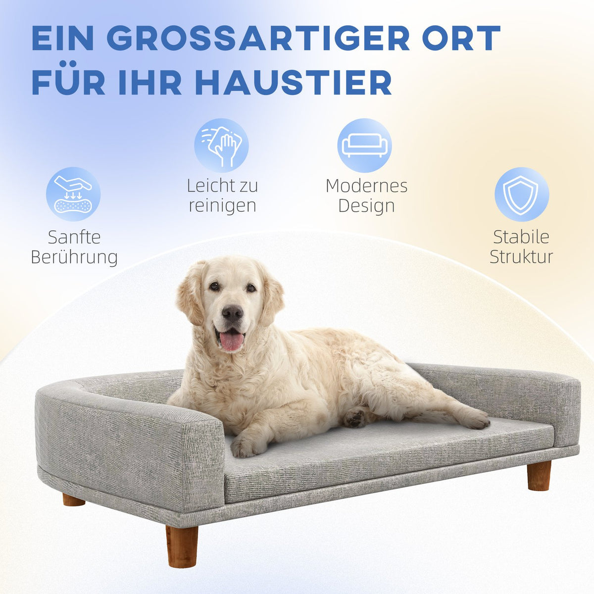 Dog Sofa, Pet Sofa Cat Sofa with Cushion, Dog Bed for Large Dogs, Dog Couch with Raised Design, Dog Chair with Wooden Legs, Gray, 98 x 67 x 25 cm
