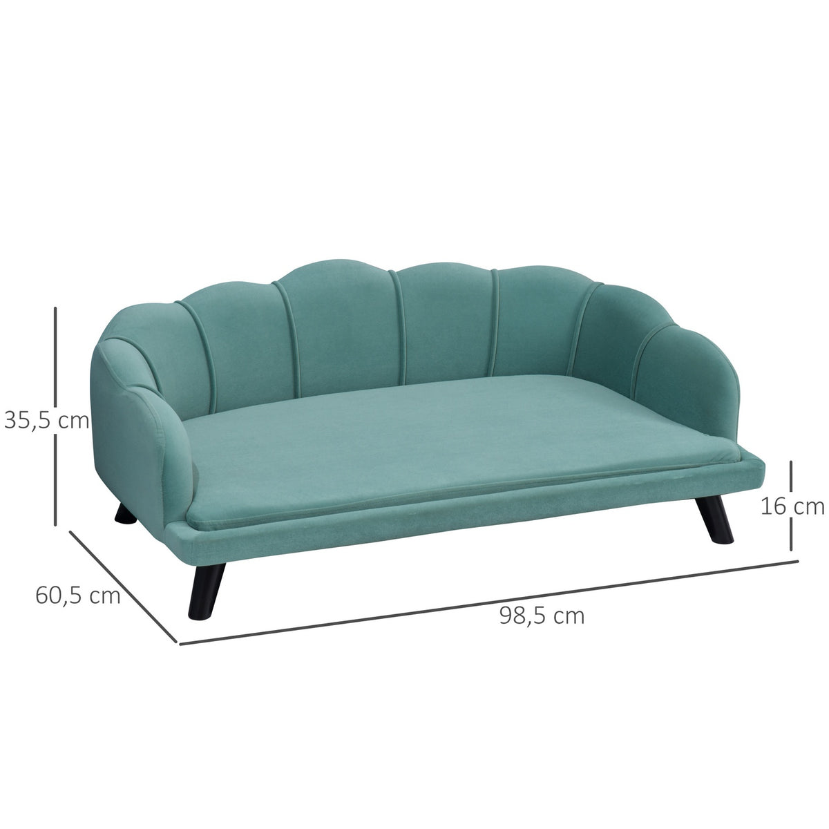 Dog Sofa Pet Sofa With Backrest & Wooden Legs, Soft Cover, Cat Sofa, Green, 98.5X60.5X35.5Cm