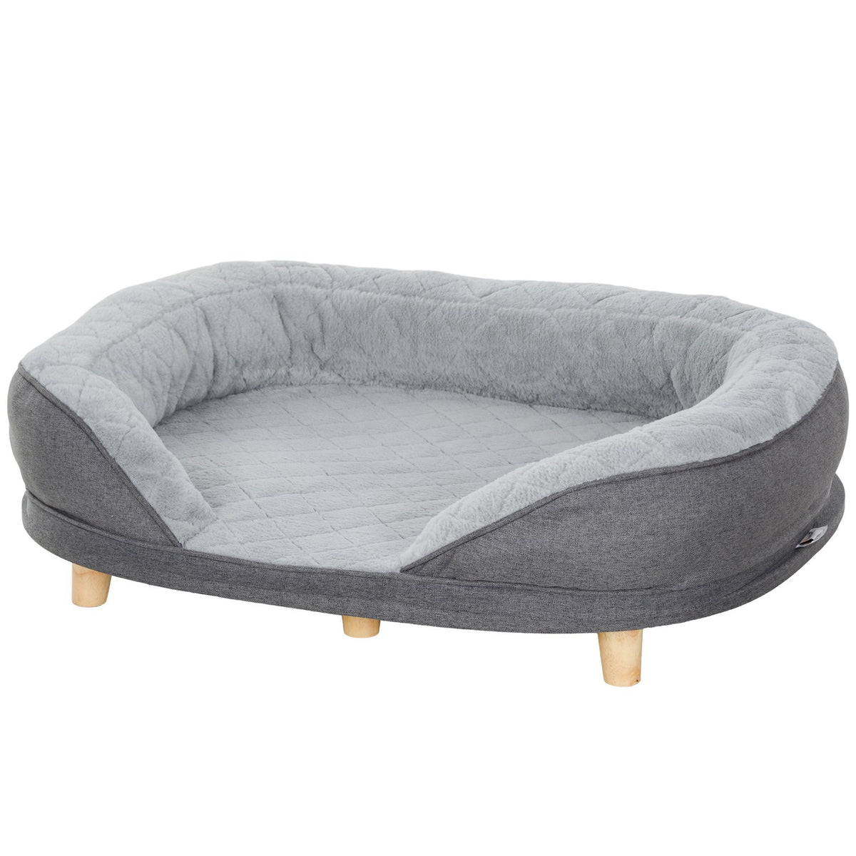 Dog Sofa Pet Sofa with Backrest and Wooden Legs Washable Cover for Medium Dogs under 25kg Gray