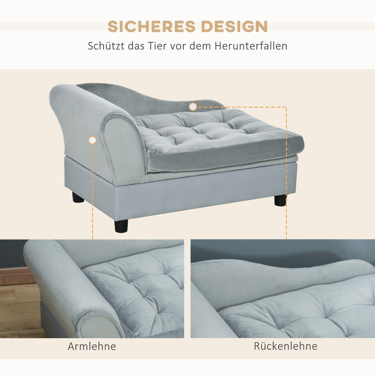 Dog Sofa Plush Dog Bed With Mat & Storage Space, Natural Wood, Light Blue, 76X45X41.5Cm