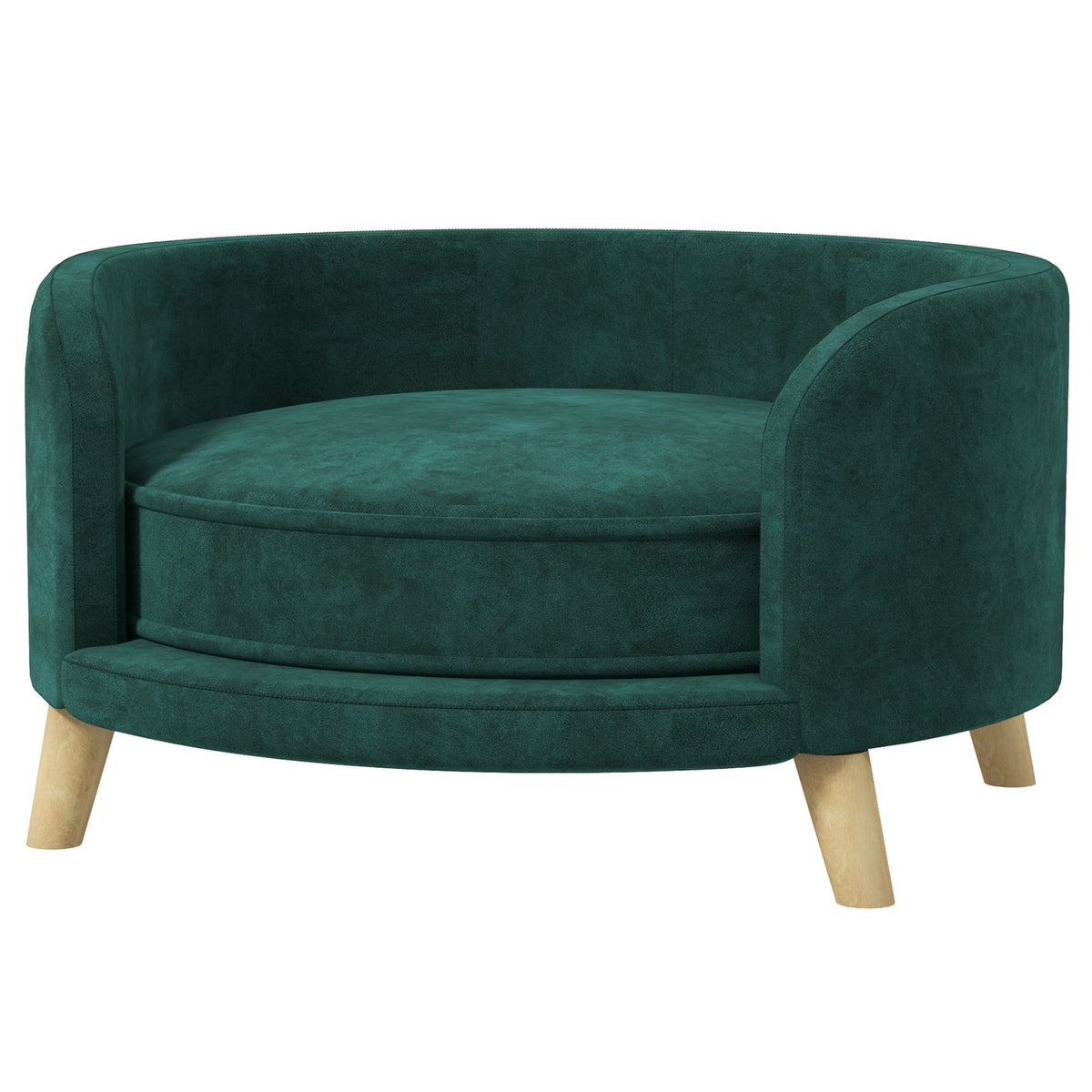 Dog Sofa Velvet Look Pet Sofa With Cushion, Raised Design & Wooden Legs, Green