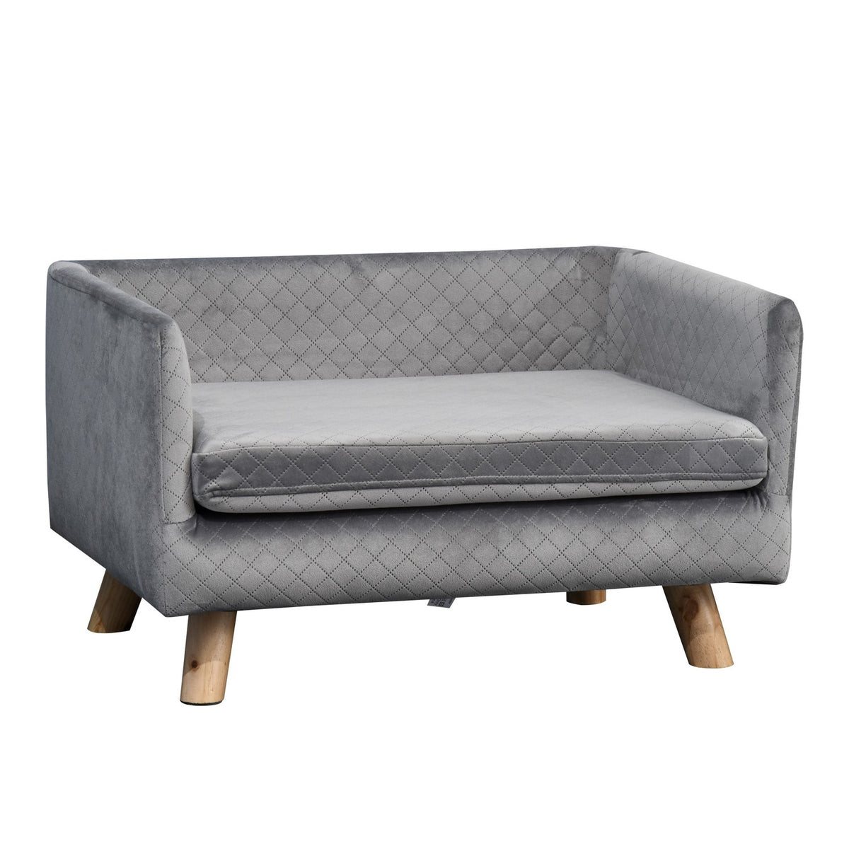 Dog Sofa Velvet Touch Pet Sofa For Small Dogs Up To 8Kg, With Wooden Legs, Gray, 64X45X36Cm
