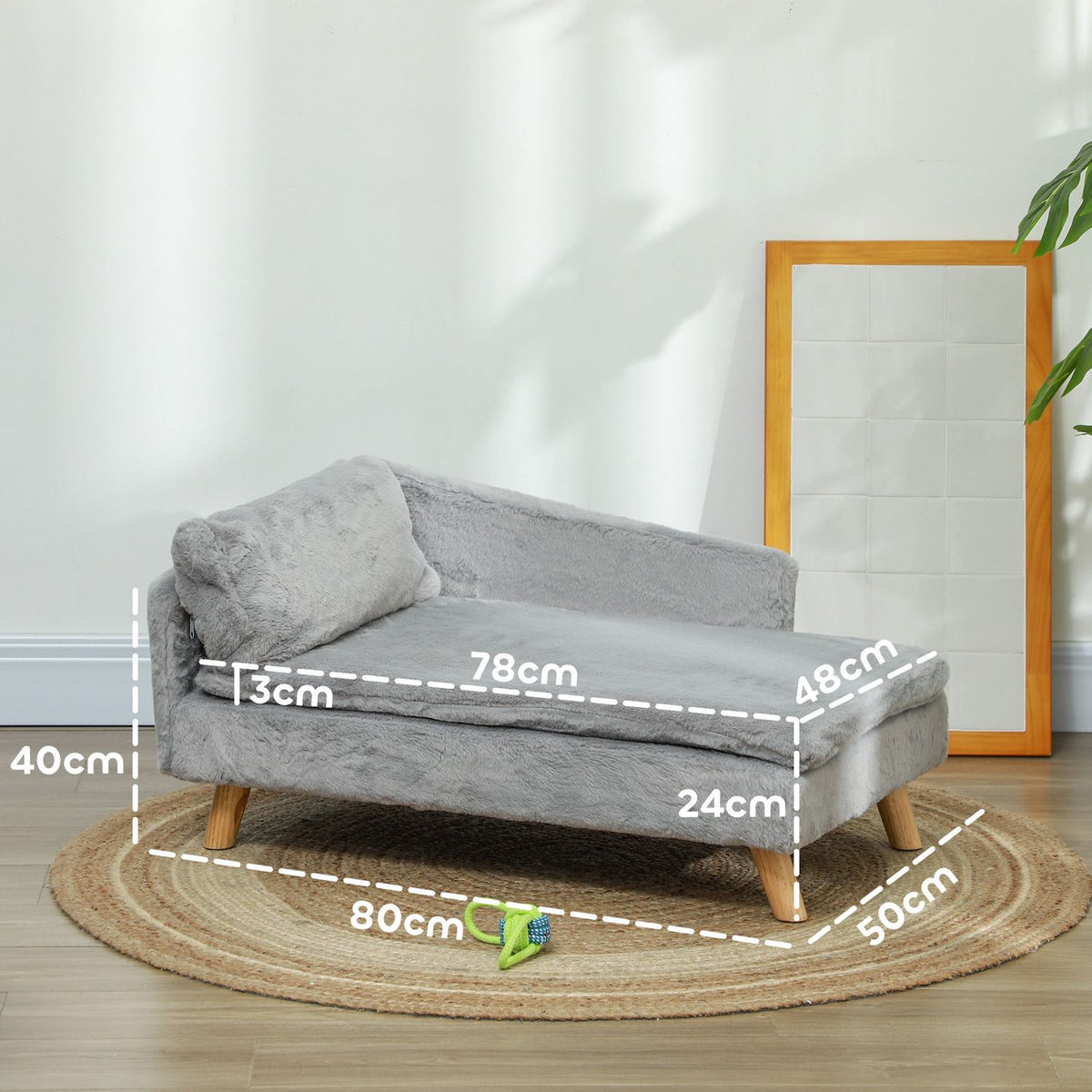 Dog Sofa for Medium Dogs, Dog Bed with Removable and Washable Cushion, Pet Sofa with Wooden Legs, Raised Design, 20kg, Light Gray