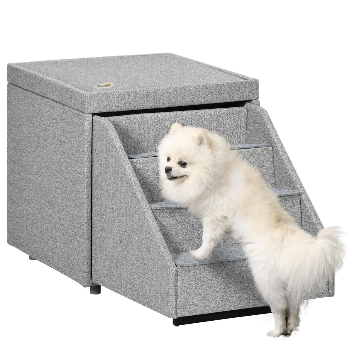 Dog Stairs 2 In 1, 4 Step Cat Stairs With Storage Space, Stool, Pet Stairs, Pet Ramp, Polyester, Light Gray