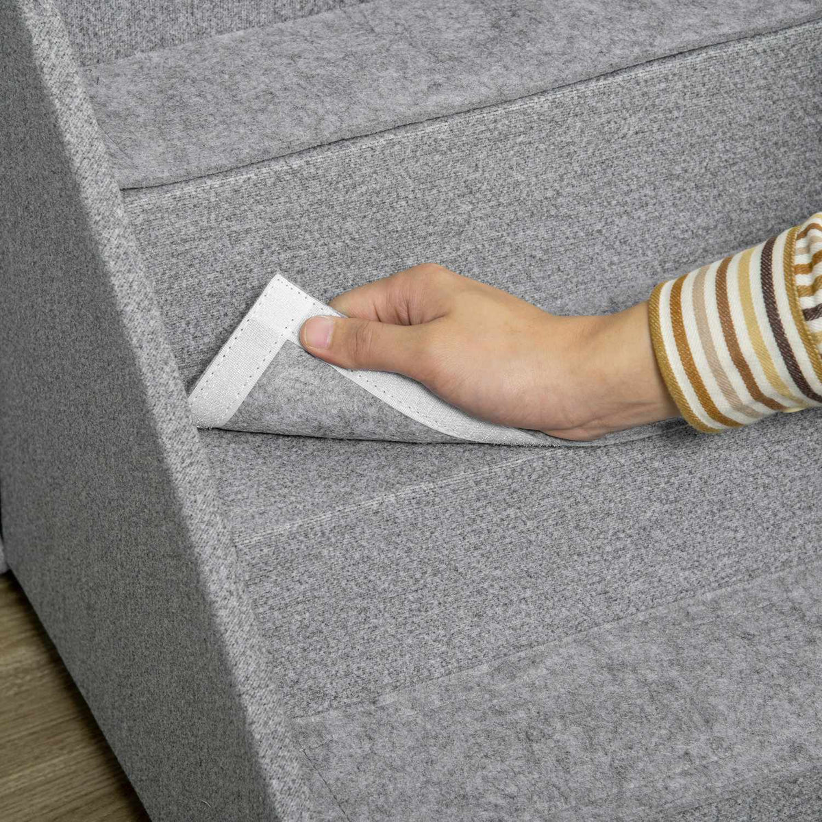 Dog Stairs 2 In 1, 4 Step Cat Stairs With Storage Space, Stool, Pet Stairs, Pet Ramp, Polyester, Light Gray