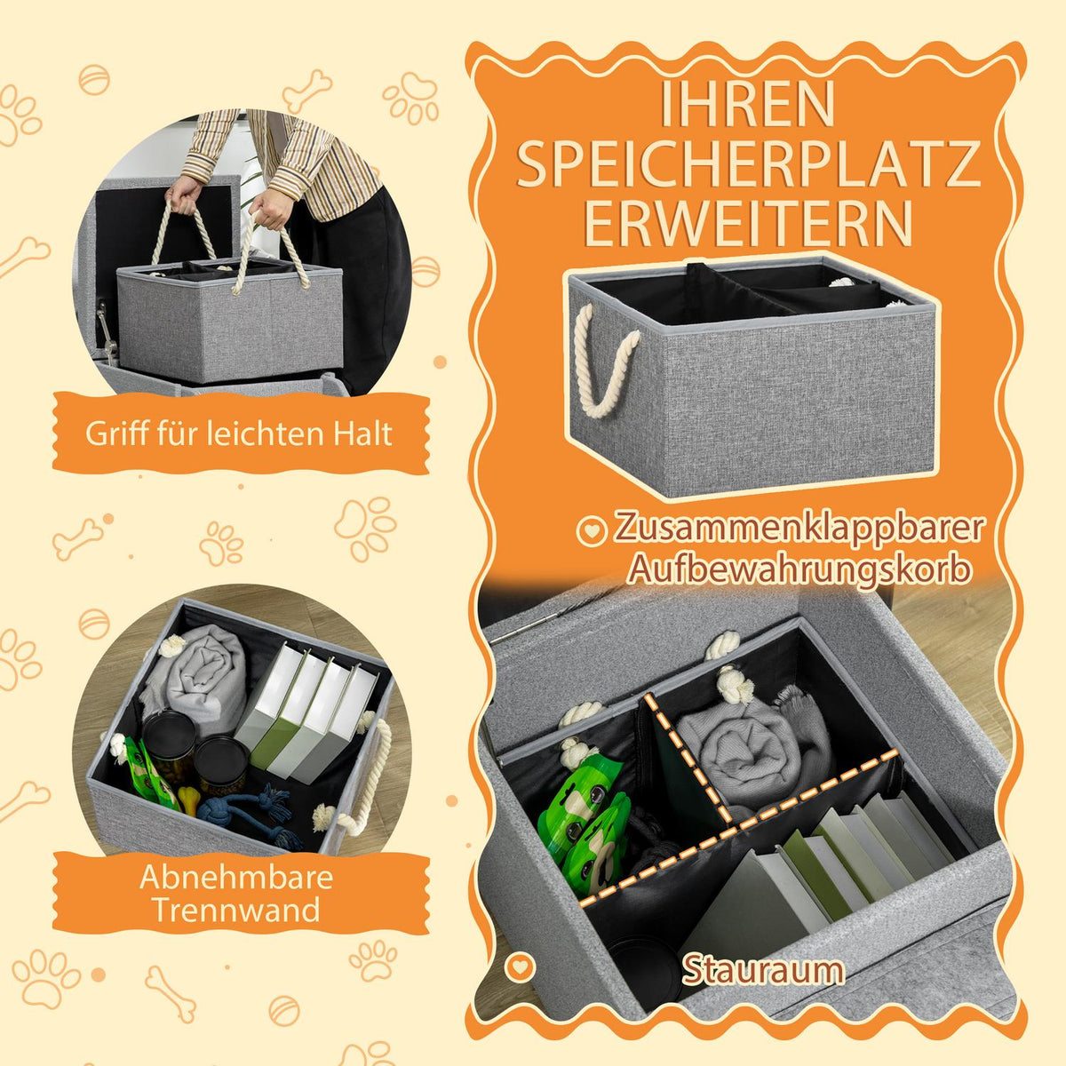 Dog Stairs 2 In 1, 4 Step Cat Stairs With Storage Space, Stool, Pet Stairs, Pet Ramp, Polyester, Light Gray