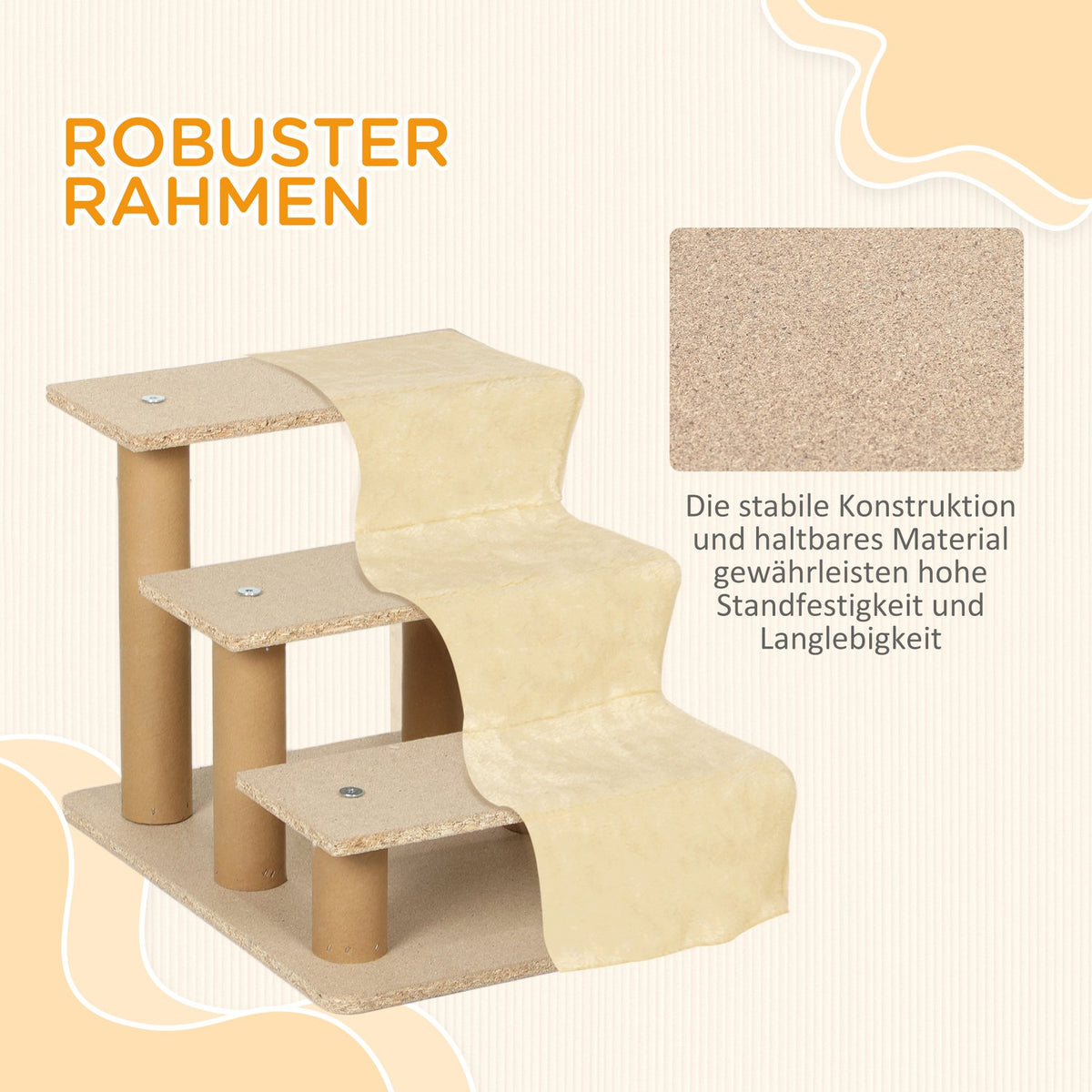 Dog Stairs 3-Step 35 cm Pet Stairs with Plush Look Cat Stairs for Bed Sofa Cats up to 4.5 kg Beige