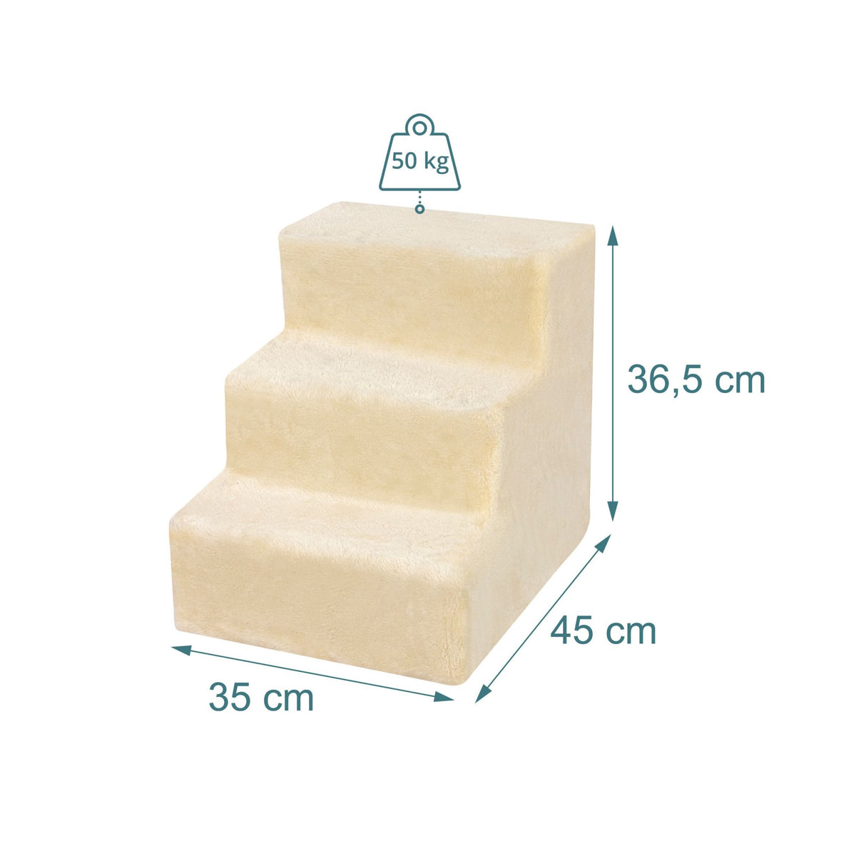 Dog Stairs, 3 Steps – Beige, Soft Plush Cover