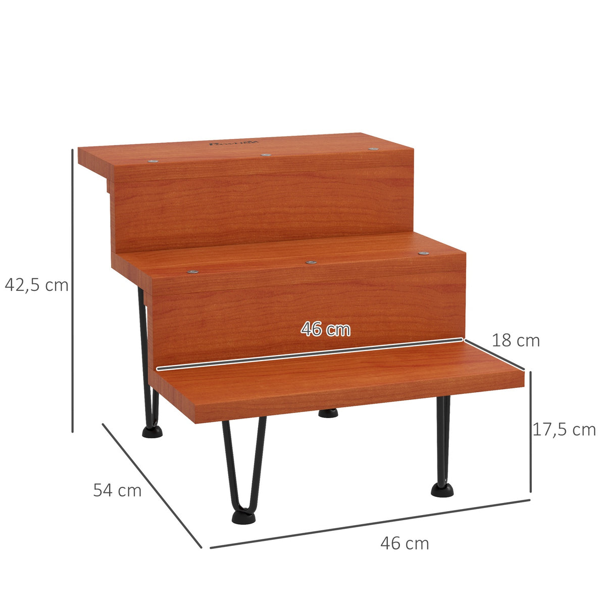 Dog Stairs 3 Steps Cat Stairs Wooden Pet Stairs Steel Legs Up To 20Kg Pet Ladder