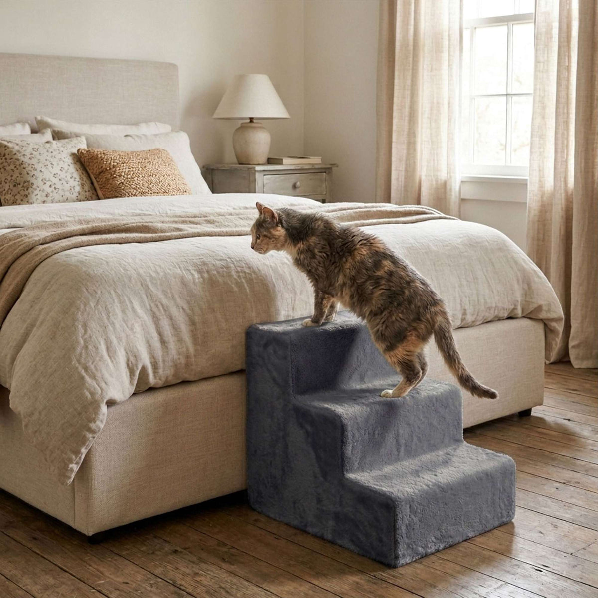Dog Stairs, 3 Steps – Grey, Soft Plush Cover