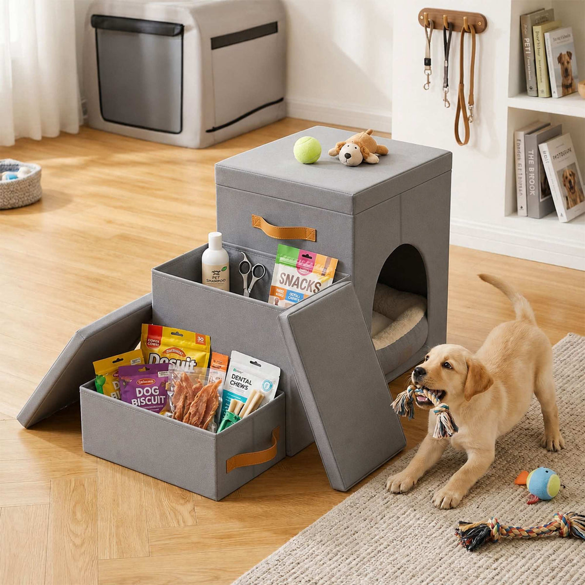 Dog Stairs, Foldable 3-Step With Storage And Hide