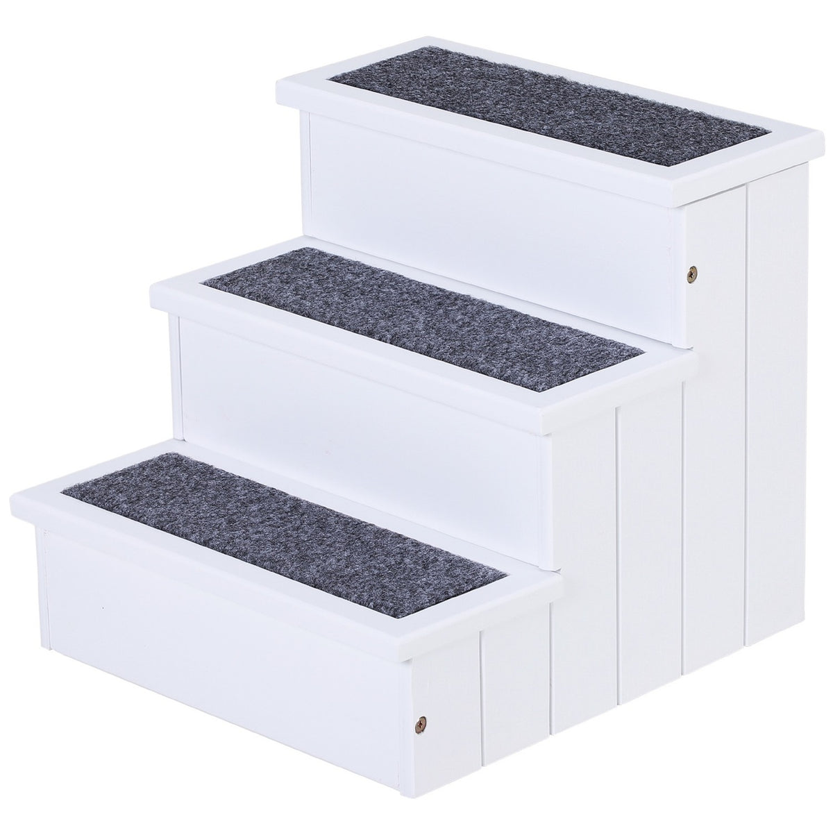 Dog Stairs Pet Stairs With Carpet Cover & Storage Space, Entry Aid, Pine Wood, White, 40.5X44.5X38Cm