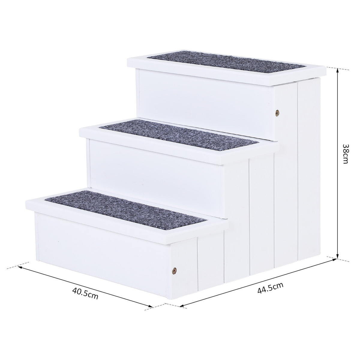 Dog Stairs Pet Stairs With Carpet Cover & Storage Space, Entry Aid, Pine Wood, White, 40.5X44.5X38Cm