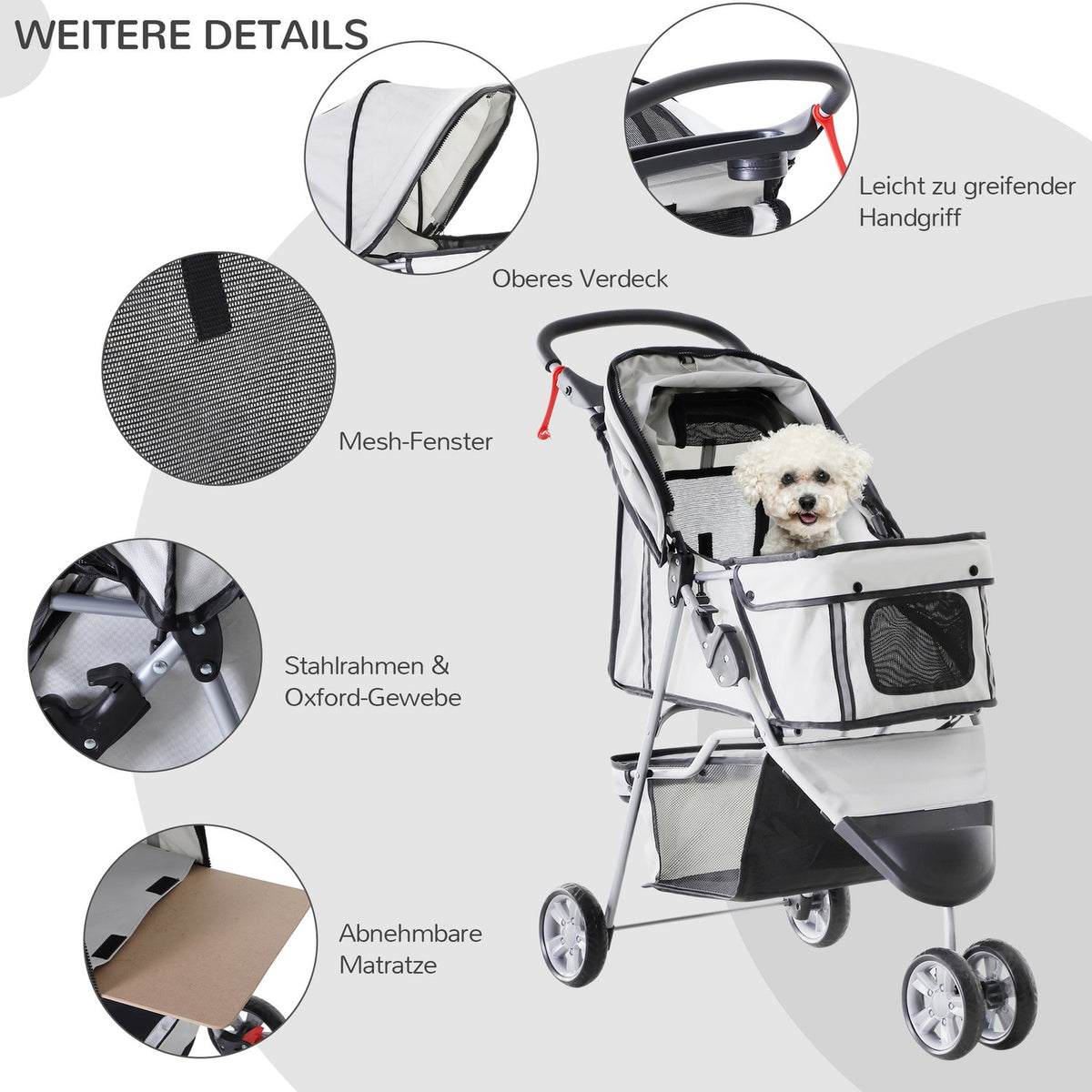 Dog Stroller Dog Buggy Buggy Dogs Cats Multicolored (Grey)