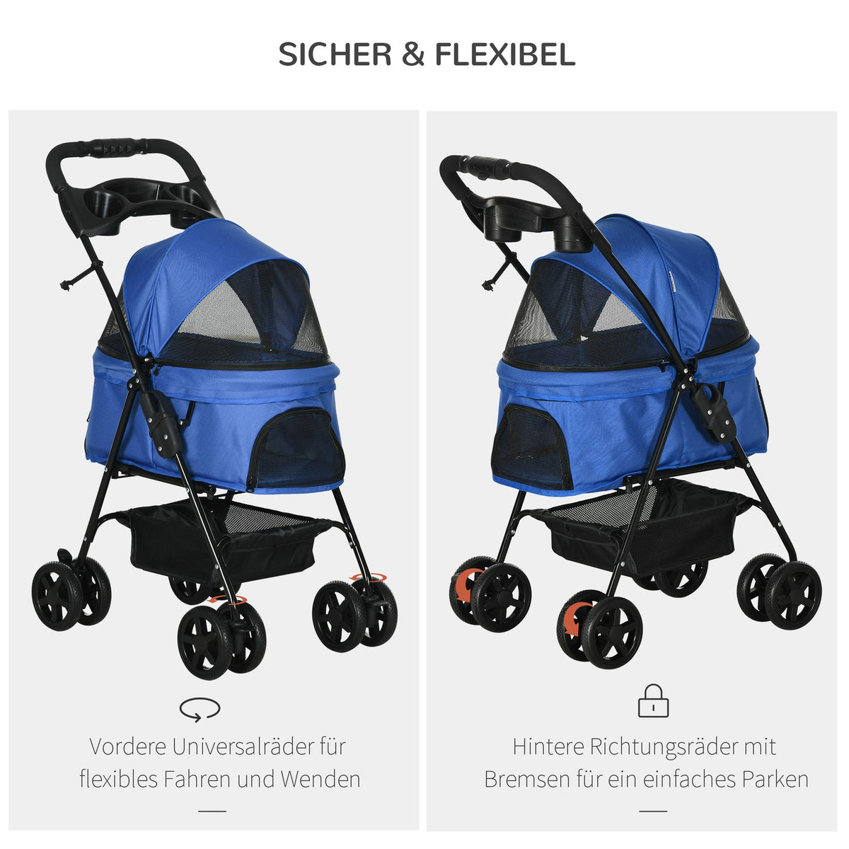 Dog Stroller Dog Buggy With Folding Function Pet Stroller For Small Dogs And Cats Pet Stroller Cat Buggy Oxford Blue 67 X 45 X 96 Cm