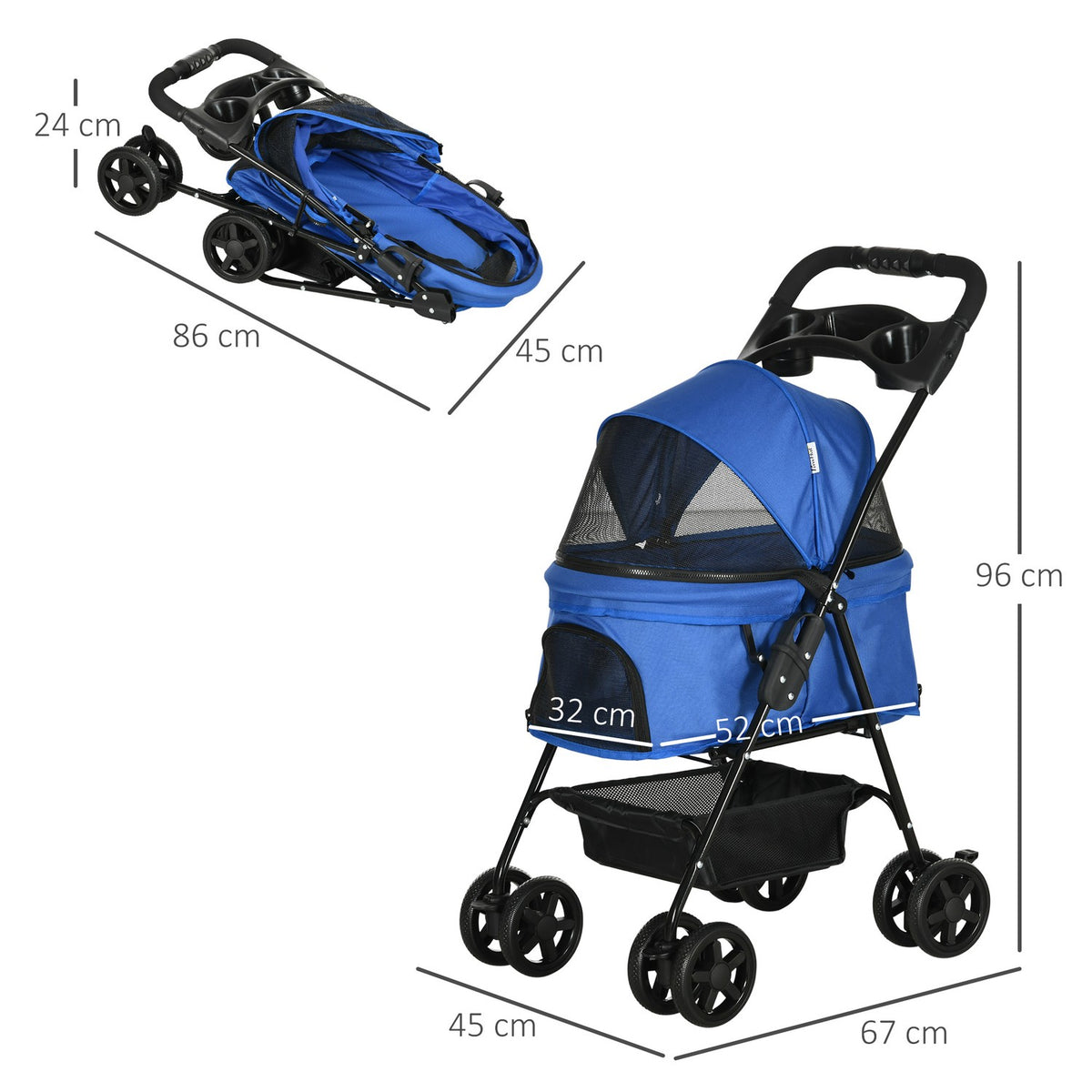 Dog Stroller Dog Buggy With Folding Function Pet Stroller For Small Dogs And Cats Pet Stroller Cat Buggy Oxford Blue 67 X 45 X 96 Cm