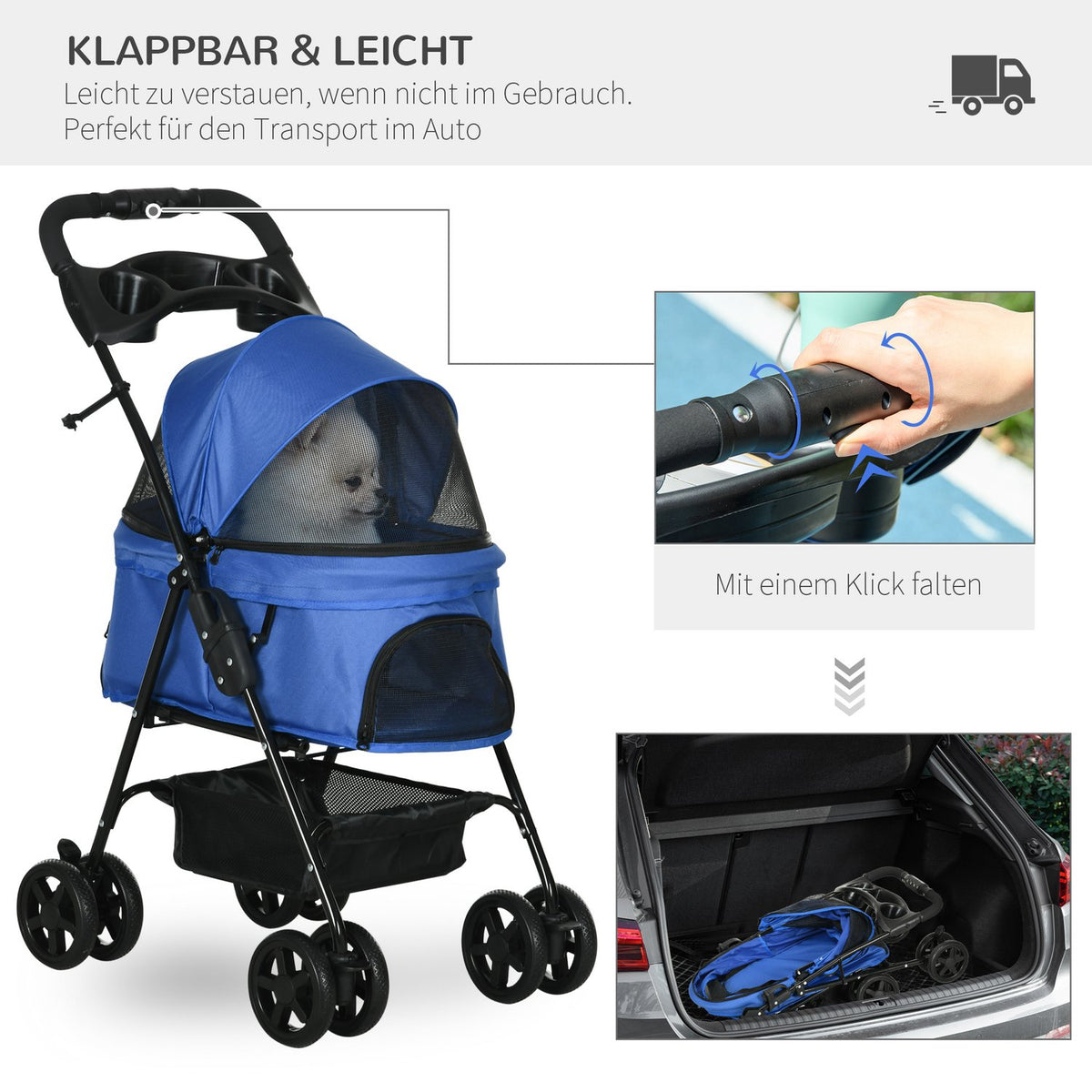 Dog Stroller Dog Buggy With Folding Function Pet Stroller For Small Dogs And Cats Pet Stroller Cat Buggy Oxford Blue 67 X 45 X 96 Cm