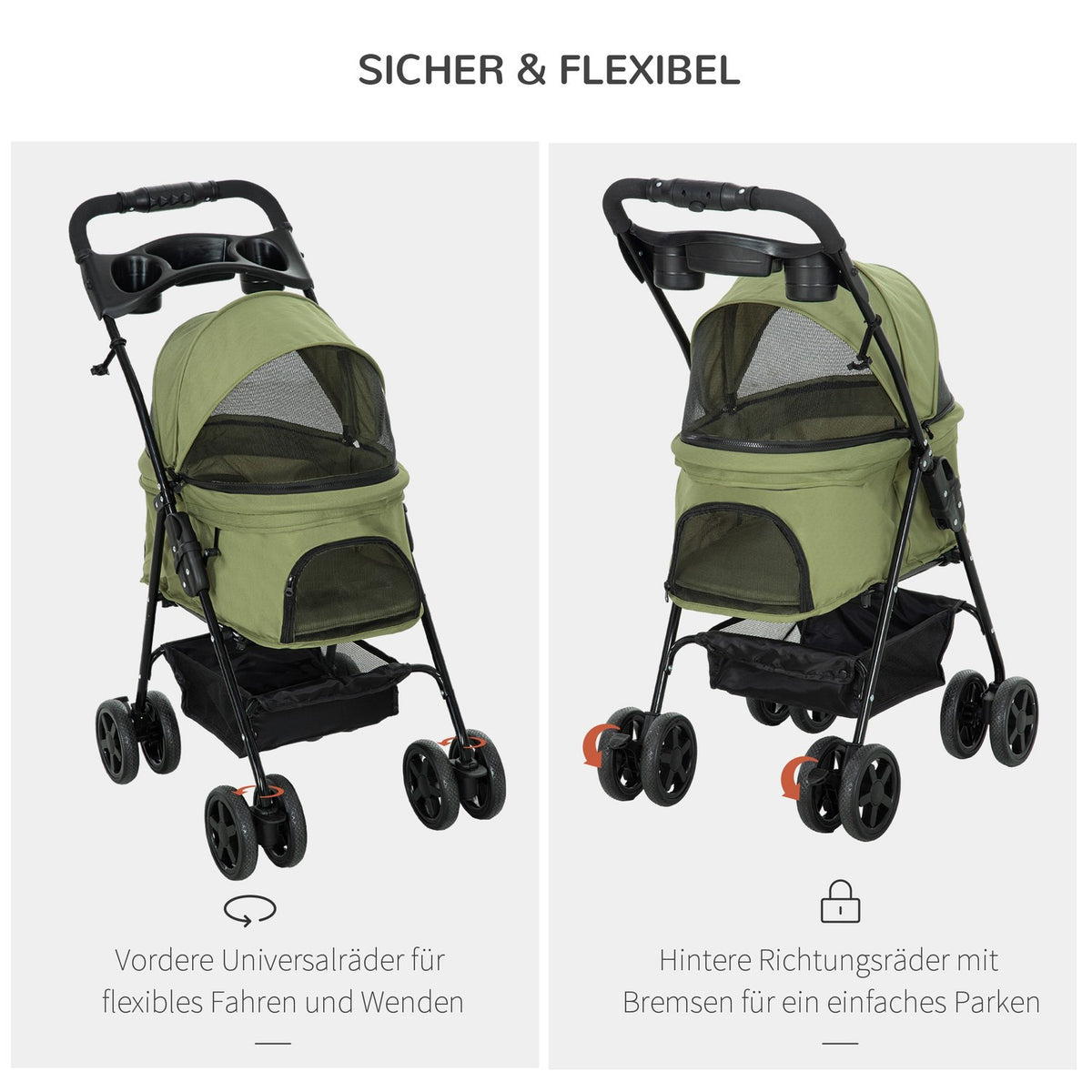 Dog Stroller Dog Buggy With Folding Function Pet Stroller For Small Dogs And Cats Pet Stroller Cat Buggy Oxford Dark Green 67 X 45 X 96 Cm