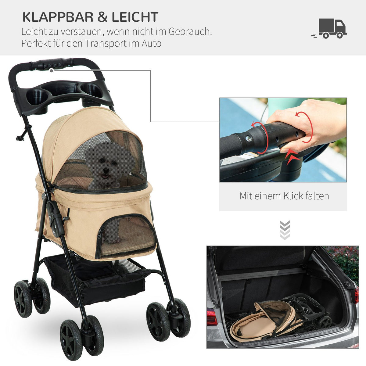 Dog Stroller Dog Buggy With Folding Function Pet Stroller For Small Dogs And Cats Pet Stroller Cat Buggy Oxford Khaki 67 X 45 X 96 Cm