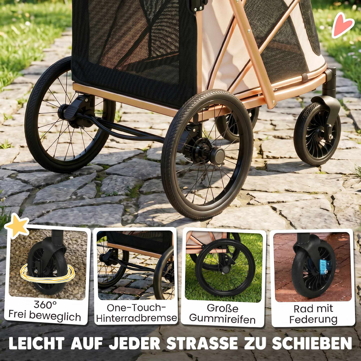 Dog Stroller, Foldable, 360 Swivel Wheels, Up To 20 kg