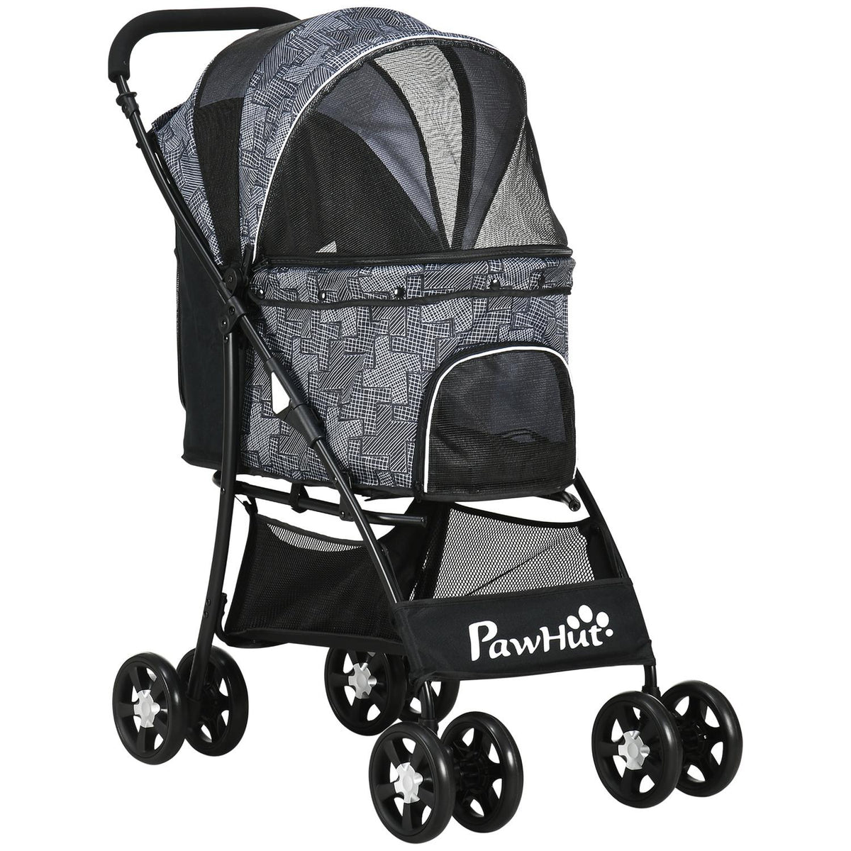 Dog Stroller, Foldable Dog Stroller, Dog Trolley With Cushion, Cat Stroller, Cat Stroller With 4 Wheels, Mesh Window, Storage Space, Oxford Cloth, Black