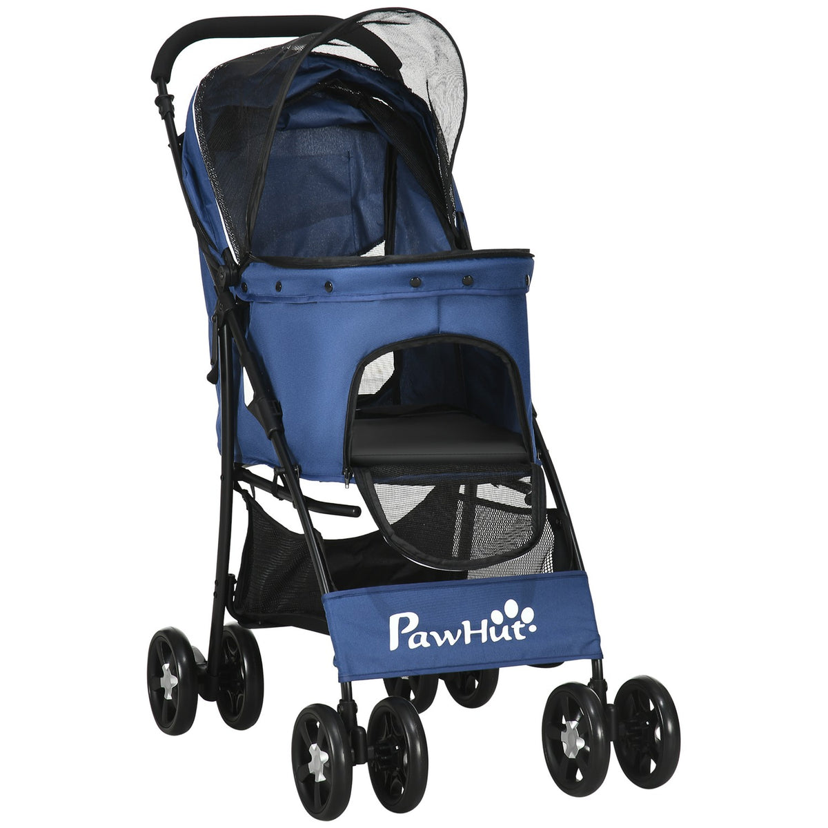 Dog Stroller, Foldable Dog Stroller, Dog Trolley With Cushion, Cat Stroller, Mesh Window, Storage For Small Dogs, Cats, 600D Oxford, Blue
