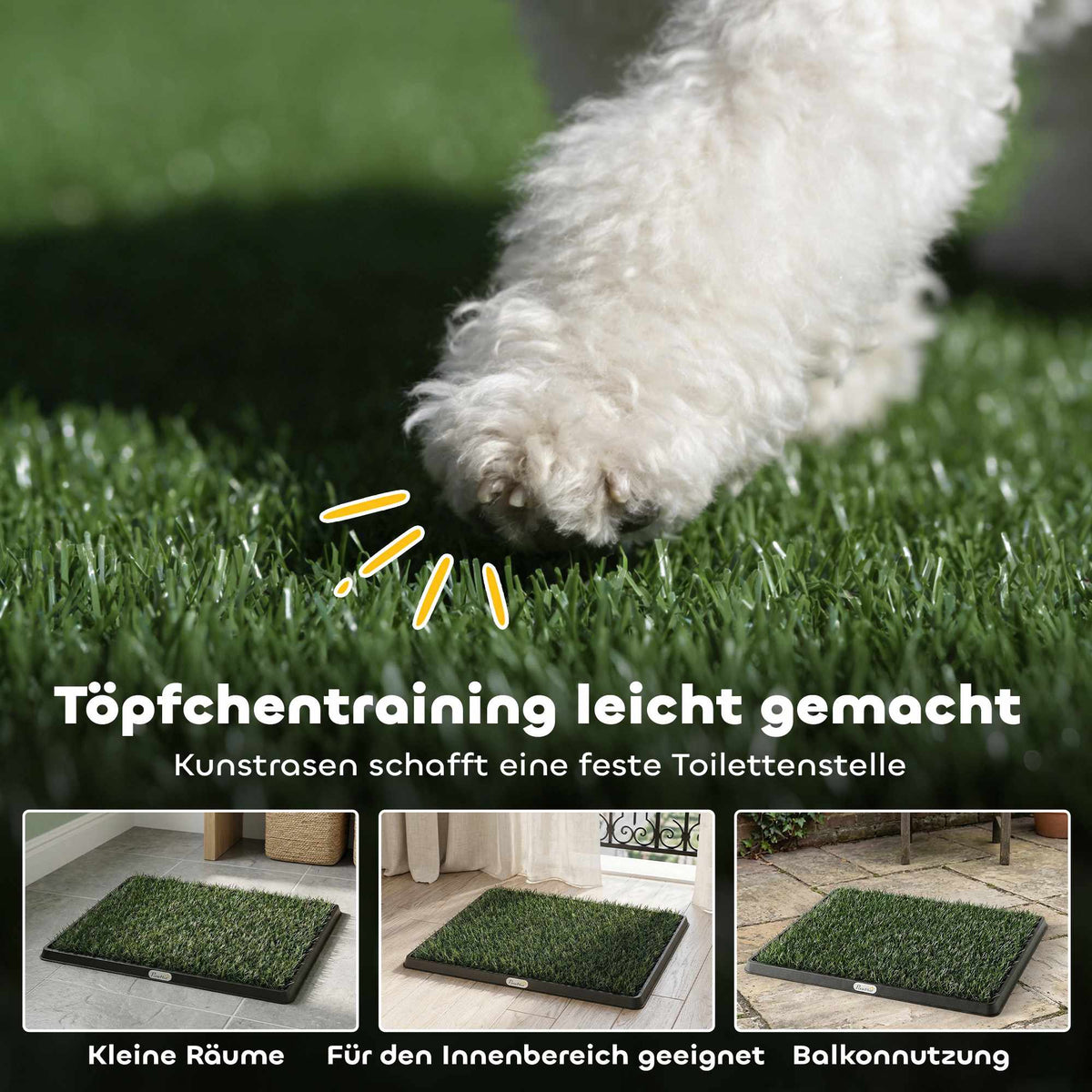 Dog Toilet with Washable Grass Mat, 63 x 50.5 cm, Black/Green