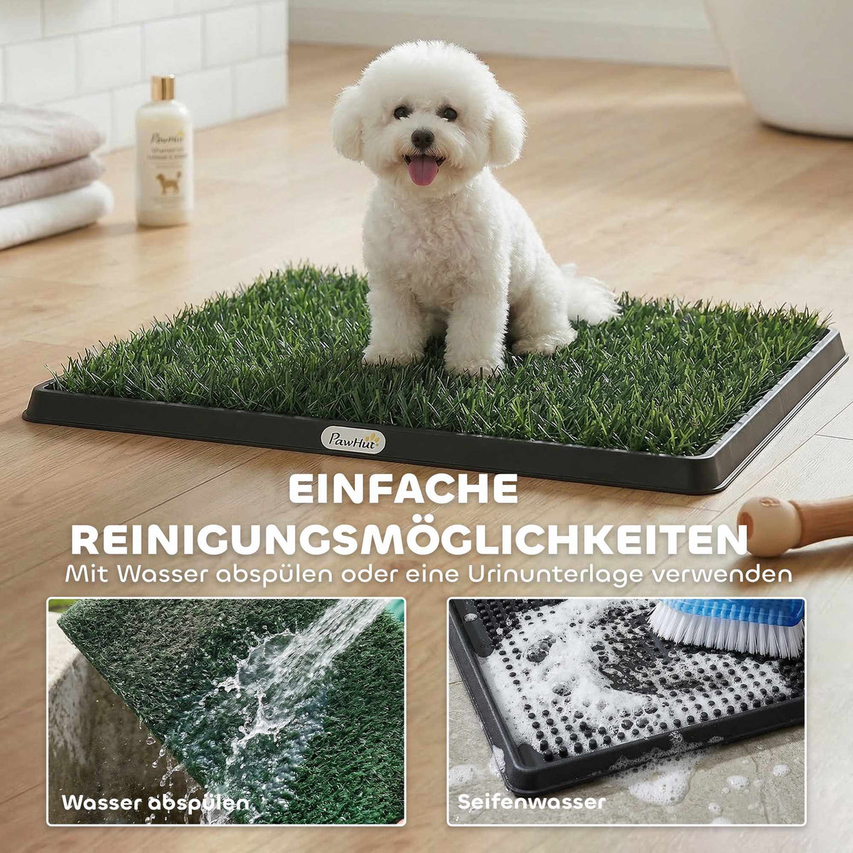 Dog Toilet with Washable Grass Mat, 63 x 50.5 cm, Black/Green