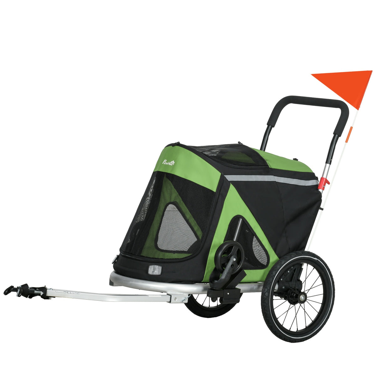 Dog Trailer 2-In-1 Dog Buggy Dog Bike Trailer Safety Leash Dog Cart Reflectors Up To 20Kg Oxford Green