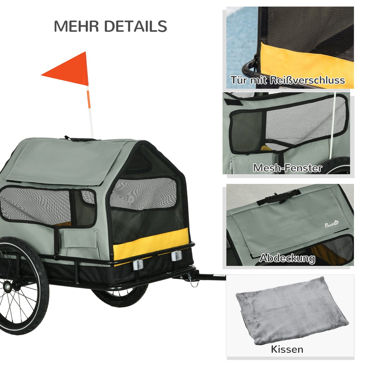 Dog Trailer 3-In-1 Pet House & Cargo Trailer, Dog Bike Trailer With Reflectors For Small Dogs Up To 10 Kg, Oxford, Grey
