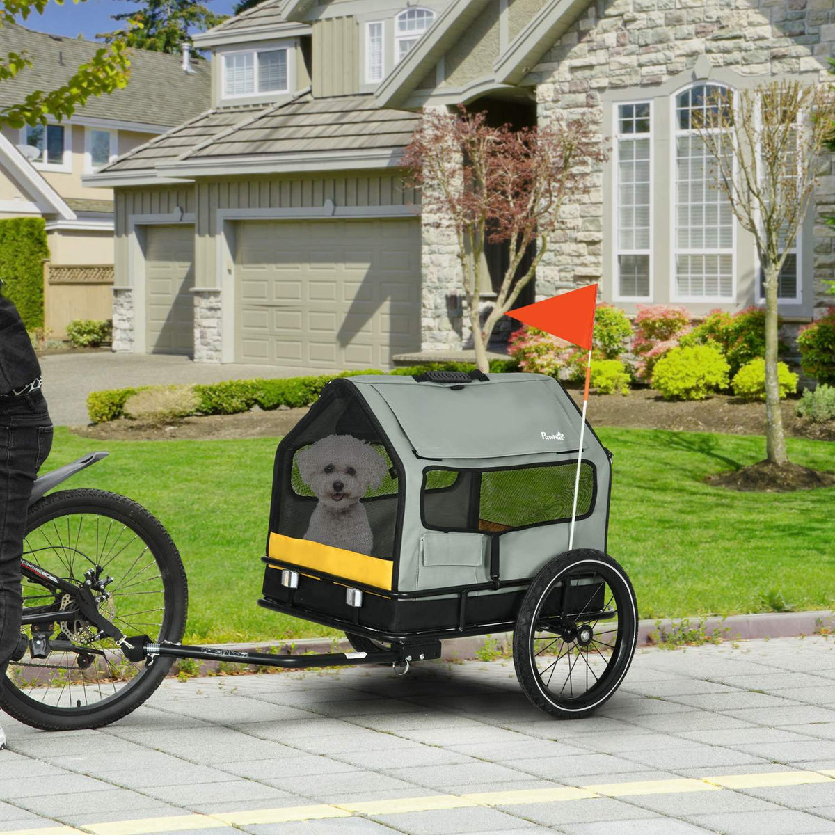 Dog Trailer 3-In-1 Pet House & Cargo Trailer, Dog Bike Trailer With Reflectors For Small Dogs Up To 10 Kg, Oxford, Grey